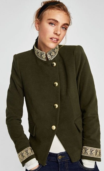 Zara Jackets & Blazers - Zara Green Velvet Military Jacket